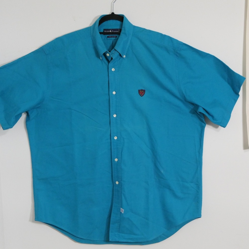 Ralph Lauren Mens Shirt L Blue Polo Golf Tartan Shield Heritage Equestrian RARE